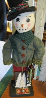 Snowman Doll with Sled 10"